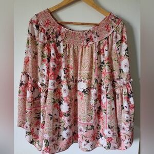 Established 1946 Floral Pink Boho Style Top Size L